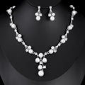 Elegant Pearl Rhinestone Alloy Bridal Earrings and Necklace Jewelry Setfor Wedding Party Banquet Gift