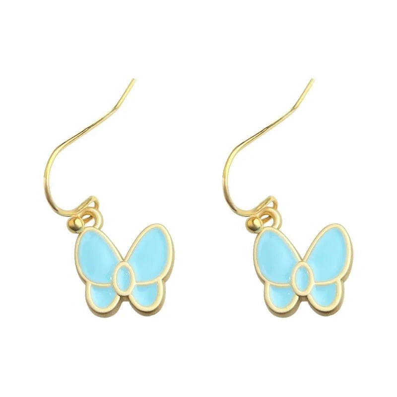Sweet Mint Green Enamel Butterfly Drop Earrings Copper Summer Elegant Jewelry
