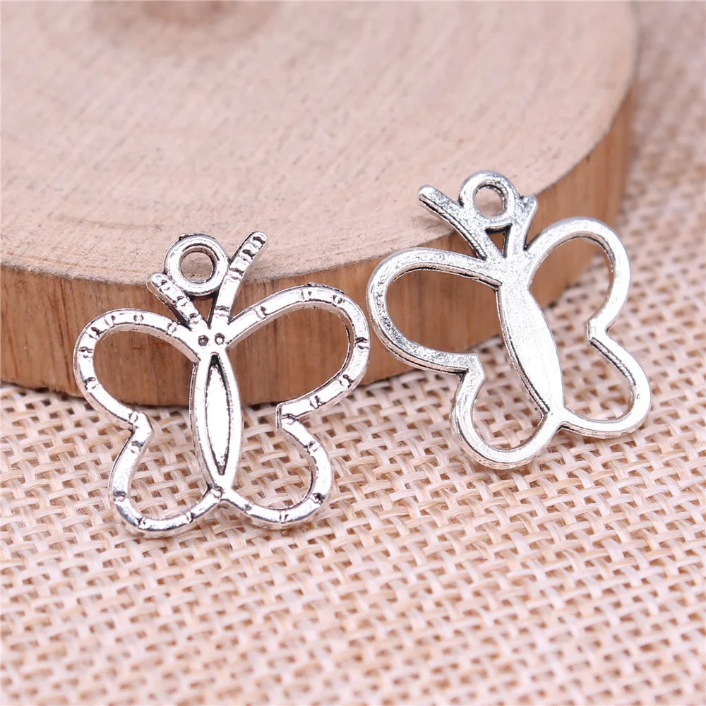 19x19mm 1.2g Antique Silver Zinc Alloy Butterfly Charm Pendant for DIY Necklace Bracelet Jewelry Making