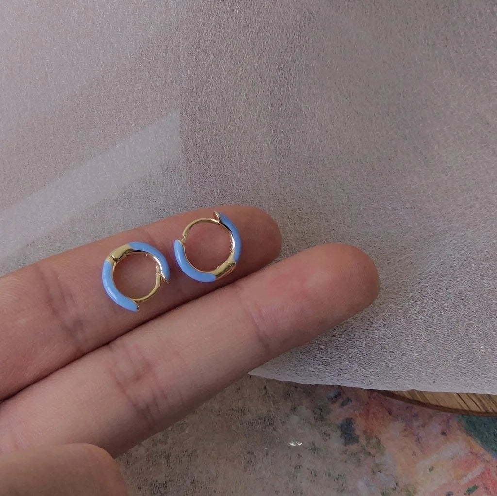 14K Gold Plated Copper Blue C Shape Enamel Geometric Drop Earrings For Women Korean Style