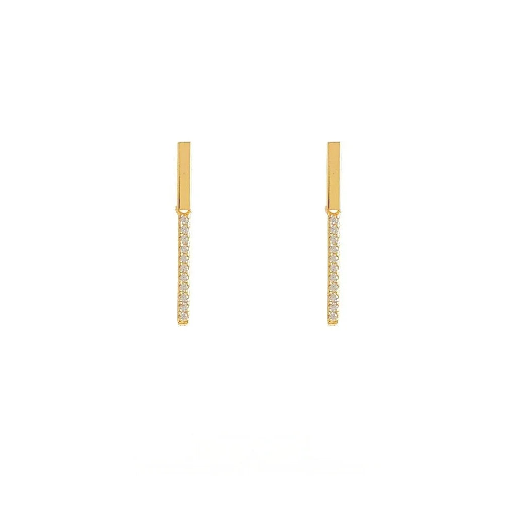 Elegant Minimalist Micro Pave Zircon 14K Plated Geometric Long Bar Stud Earrings