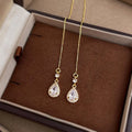 Eco-Friendly Copper Zircon Teardrop Drop Earrings, Long Minimalist Geometric Commuter Jewelry