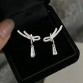 Light Luxury Micro Pave Zircon Copper Knot Bow Teardrop Geometric Drop Earrings for Women