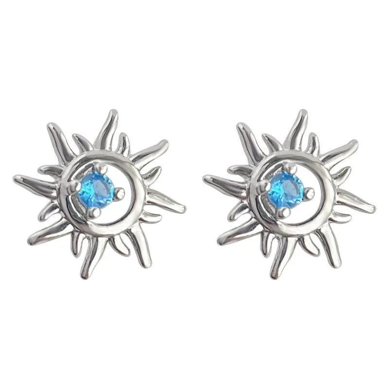 Mini Micro Pave Zircon Sun Stud Earrings Copper Geometric Sweet Cool Jewelry
