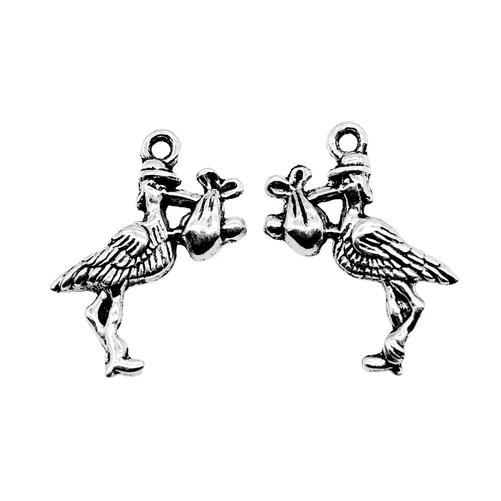 23x18mm 1.6g Antique Silver Zinc Alloy Cormorant Bird Charm Pendant for DIY Jewelry Making