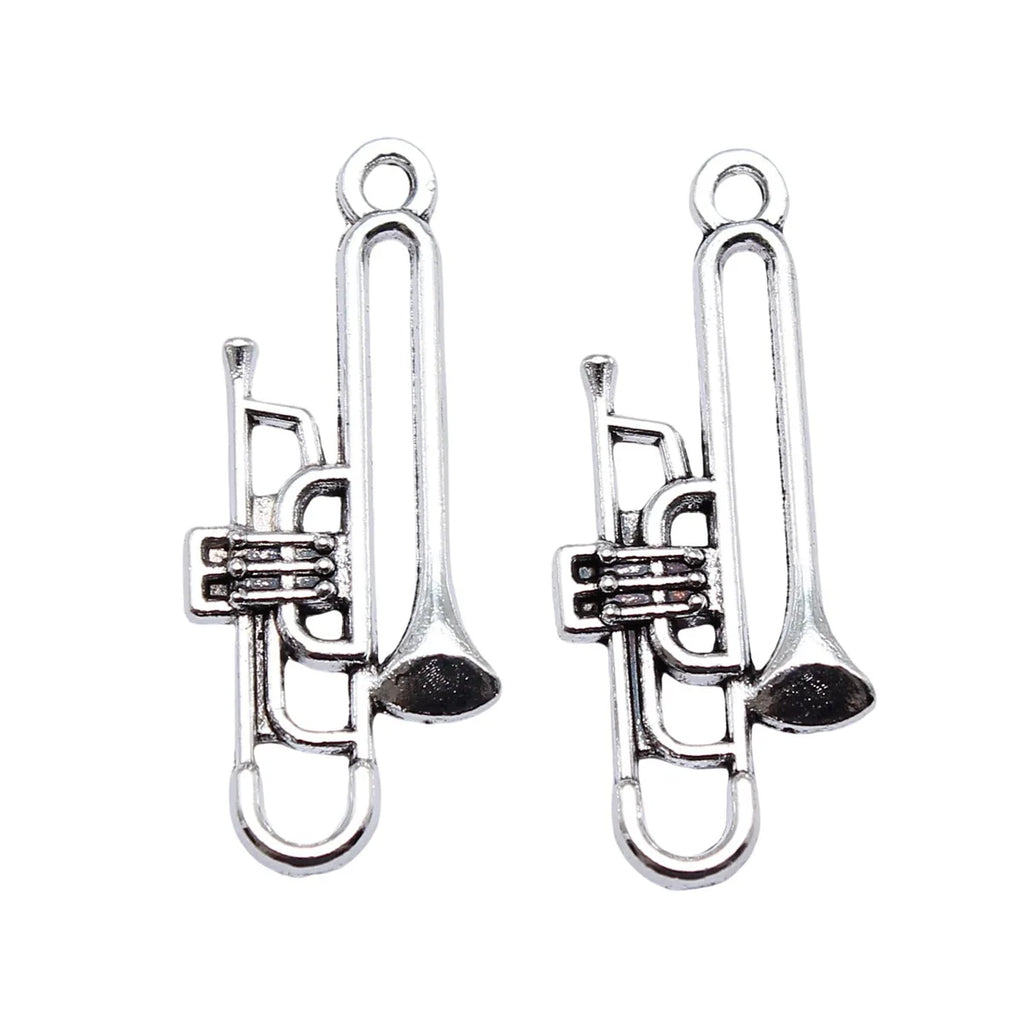32x14mm 1.3g Antique Silver Zinc Alloy Trumpet Charm Pendant for Music Theme DIY Jewelry Making