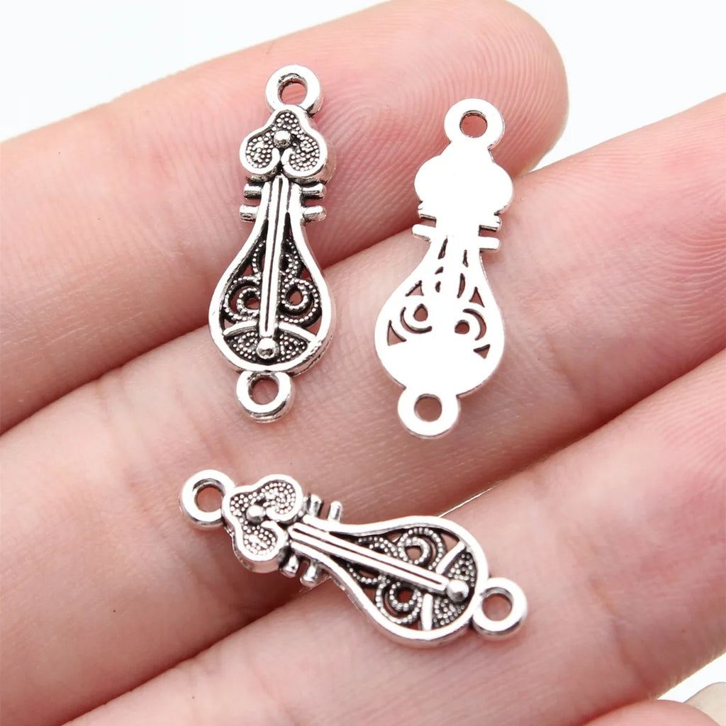 22x7.7mm 0.7g Antique Silver Zinc Alloy Chinese Pipa Connector Charm for DIY Earrings Jewelry