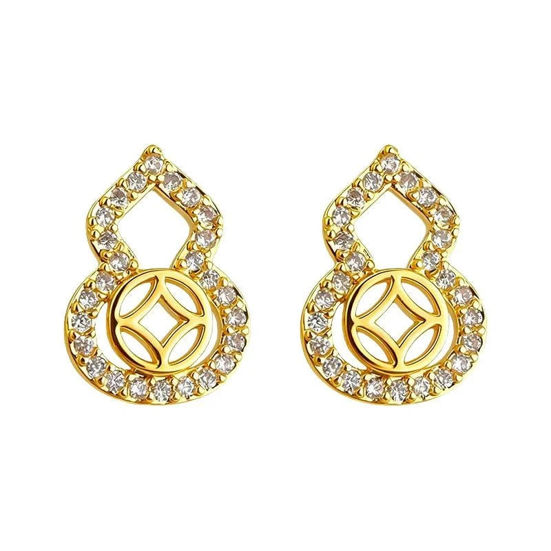 Light Luxury Gourd Micro Pave Zircon Copper Stud Earrings For Women