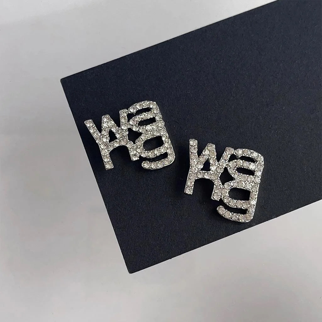 Rhinestone Letter Stud Earrings Silver Plated Post Sweet Cool Minimalist Fashion Jewelry