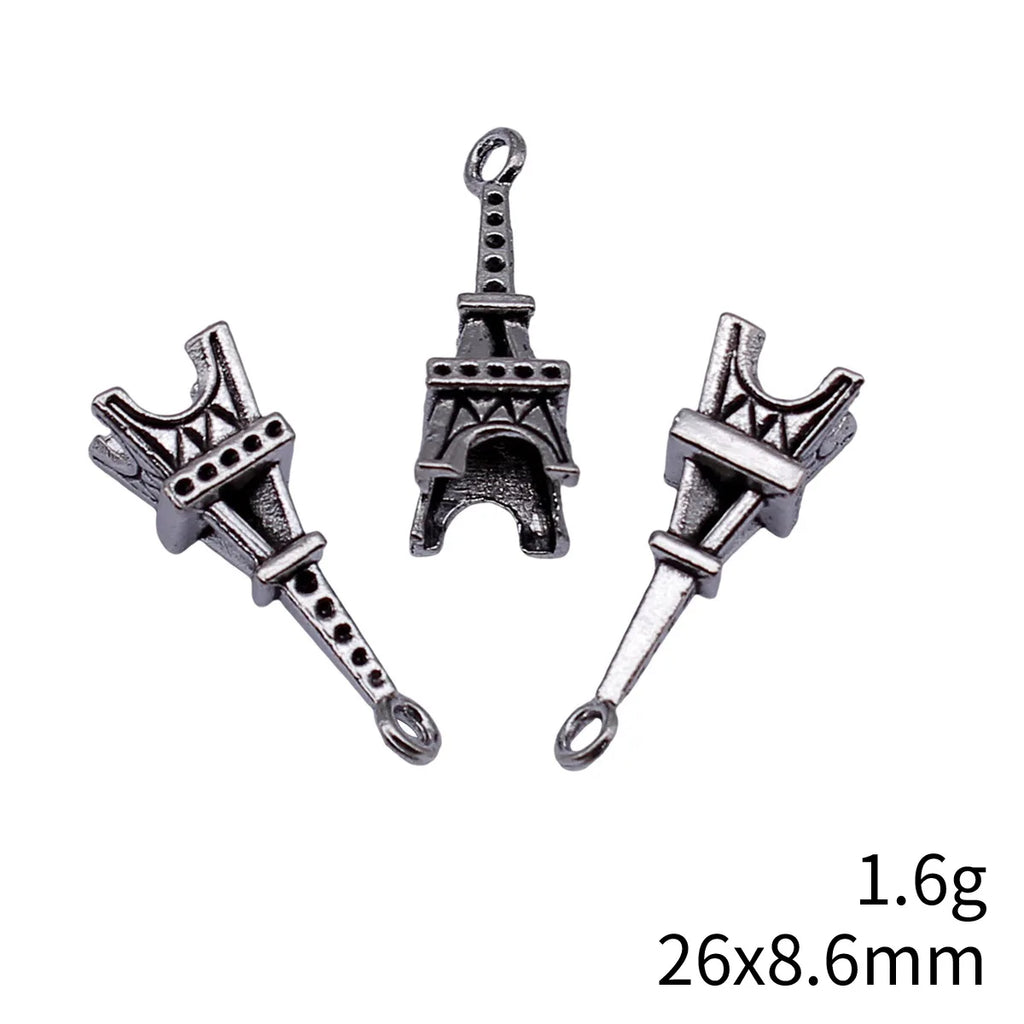 26x8.6mm 1.6g Antique Silver Iron 3D Tower Charm Pendant for DIY Bracelet Necklace Jewelry Making