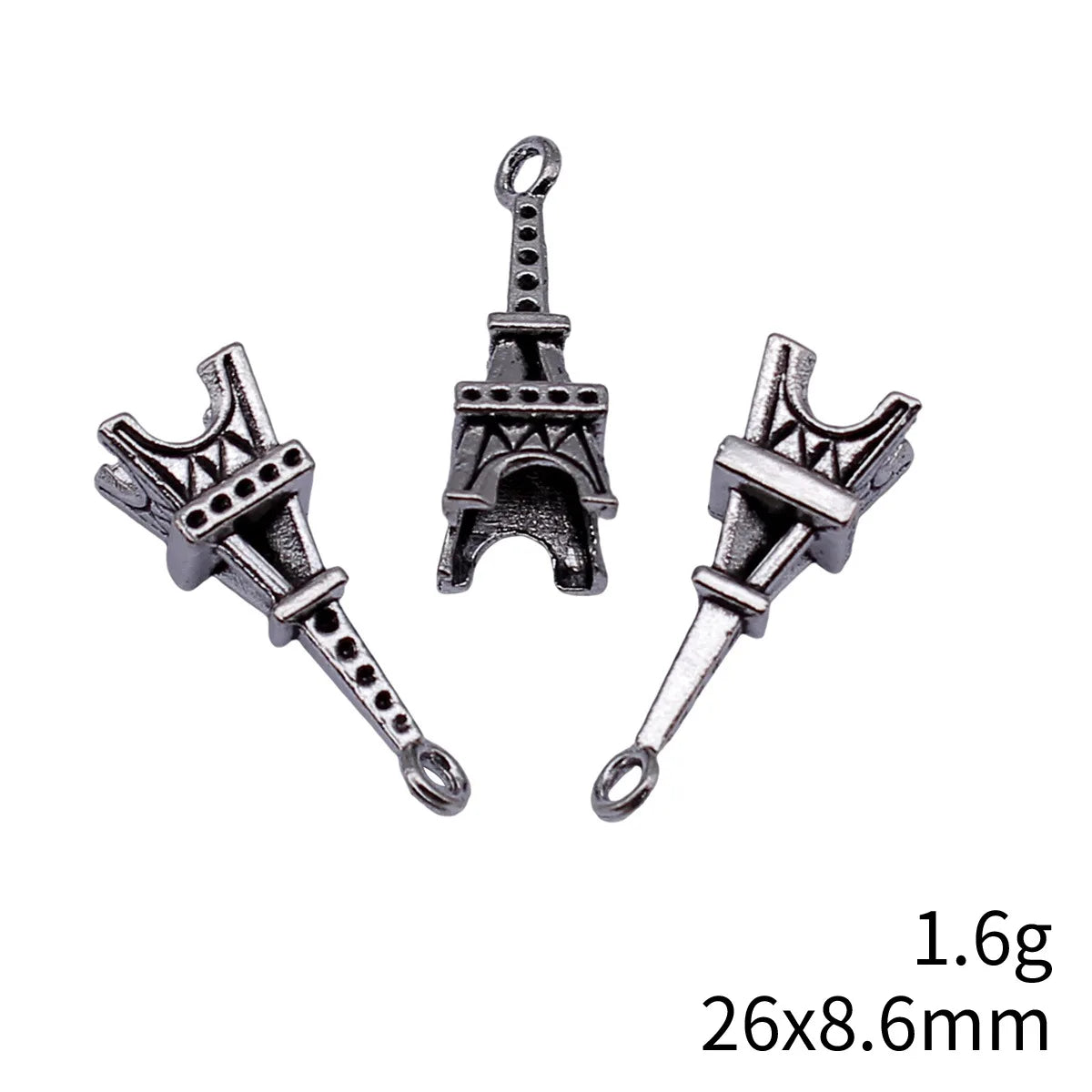 26x8.6mm 1.6g Antique Silver Iron 3D Tower Charm Pendant for DIY Bracelet Necklace Jewelry Making
