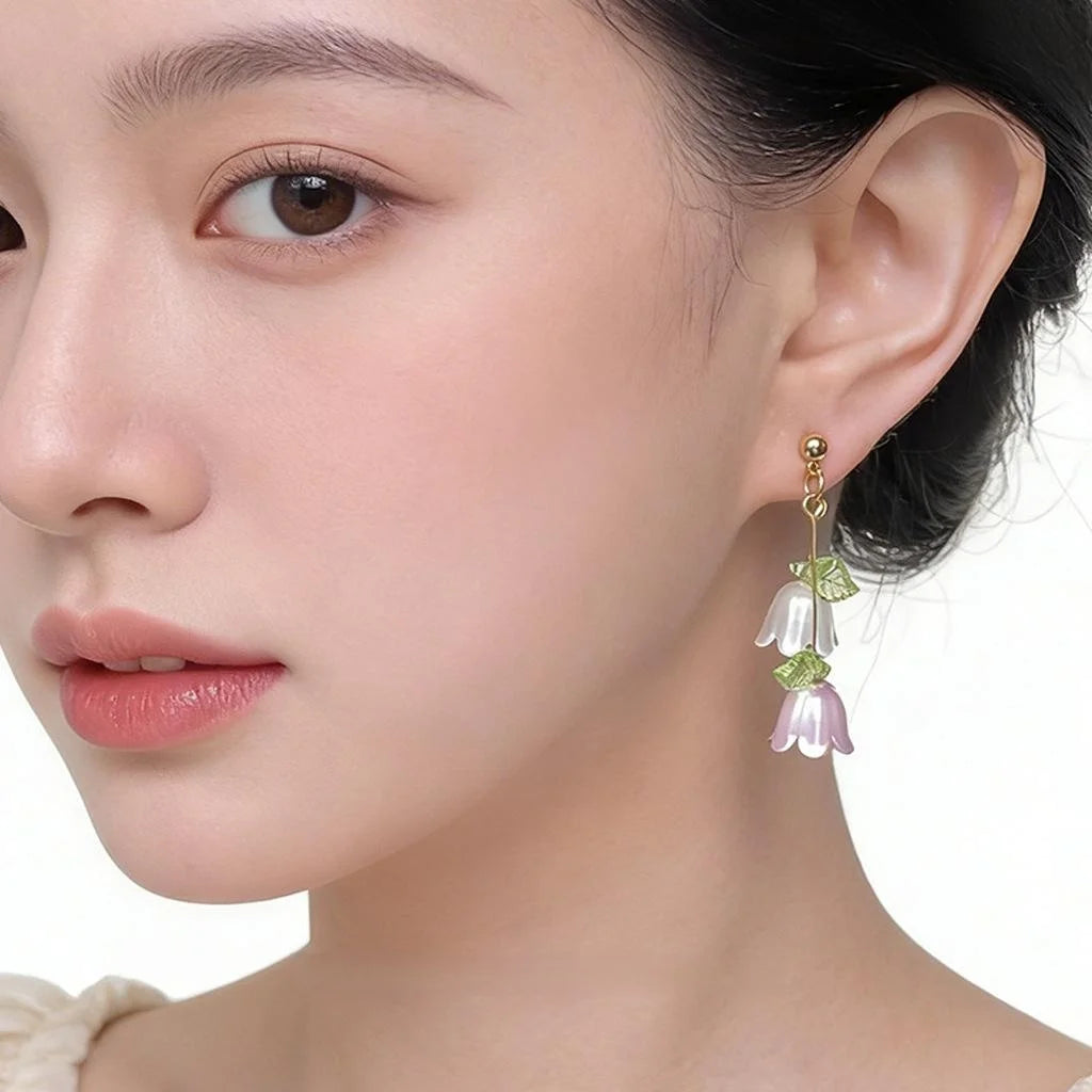 Handmade Copper Lily Of The Valley Tassel Drop Earrings Forest Floral Pastoral Style