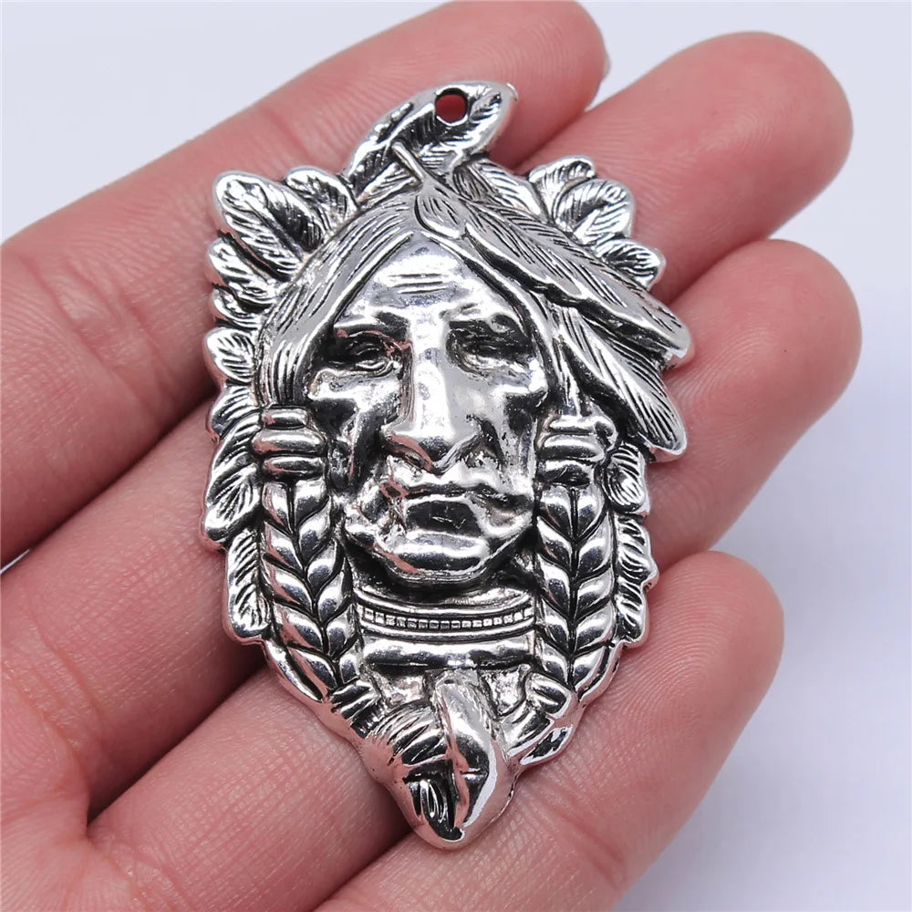 59x36mm 10.2g Antique Silver Zinc Alloy Indian Chief Charm Pendant for DIY Necklace Jewelry Making