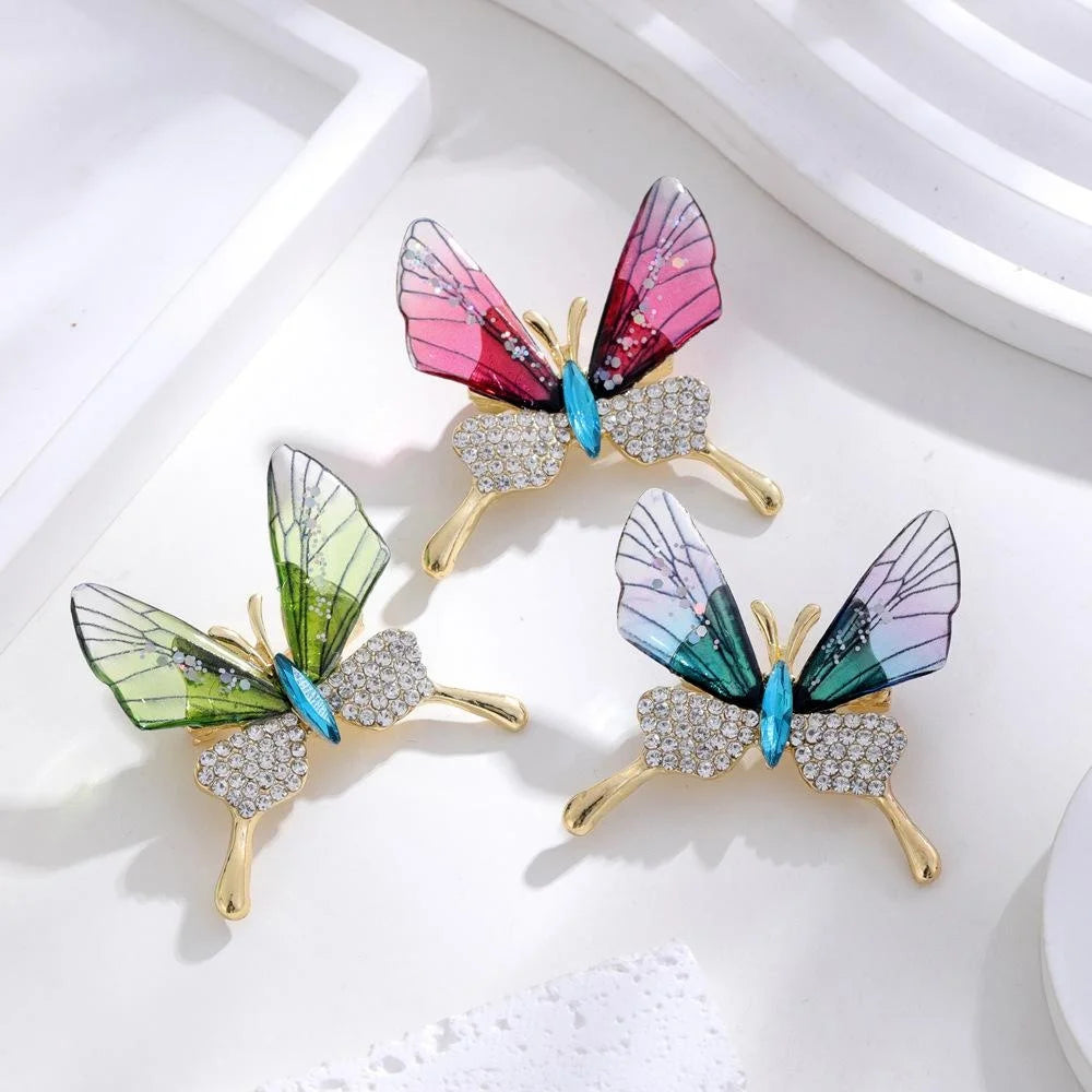 Elegant Butterfly Brooch With Transparent Acrylic Wings And Rhinestone Body, Luxury Lapel Pin Gift
