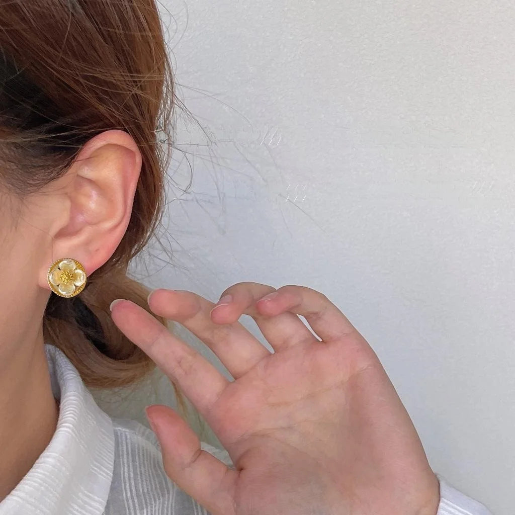 14K Plated Copper Flower Stud Earrings, Minimalist Fashion Jewelry