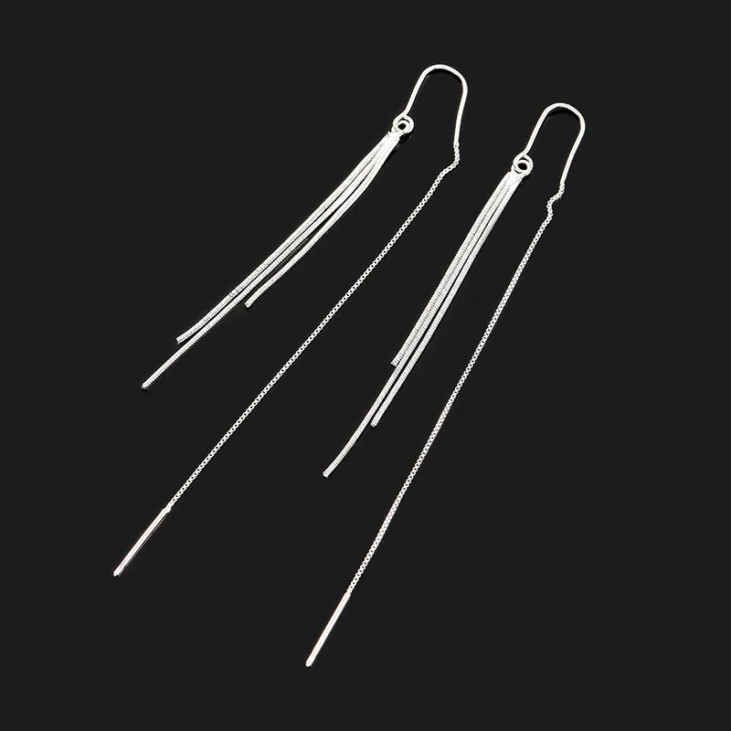 Elegant Silver Alloy Spiral Disc Long Tassel Threader Chain Stud & Clip On No Piercing Drop Earrings