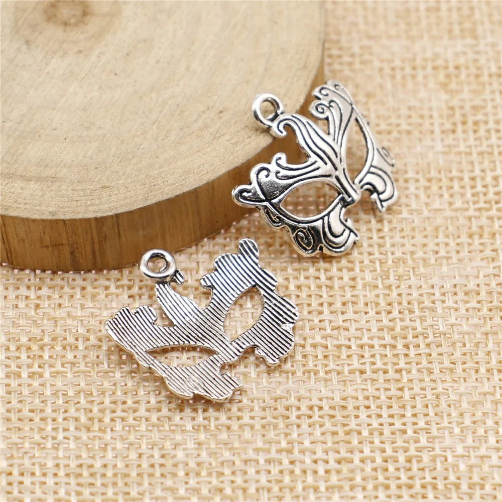 21x22mm 1.4g Antique Silver Zinc Alloy Mask Charm Pendant for DIY Necklace Bracelet Making
