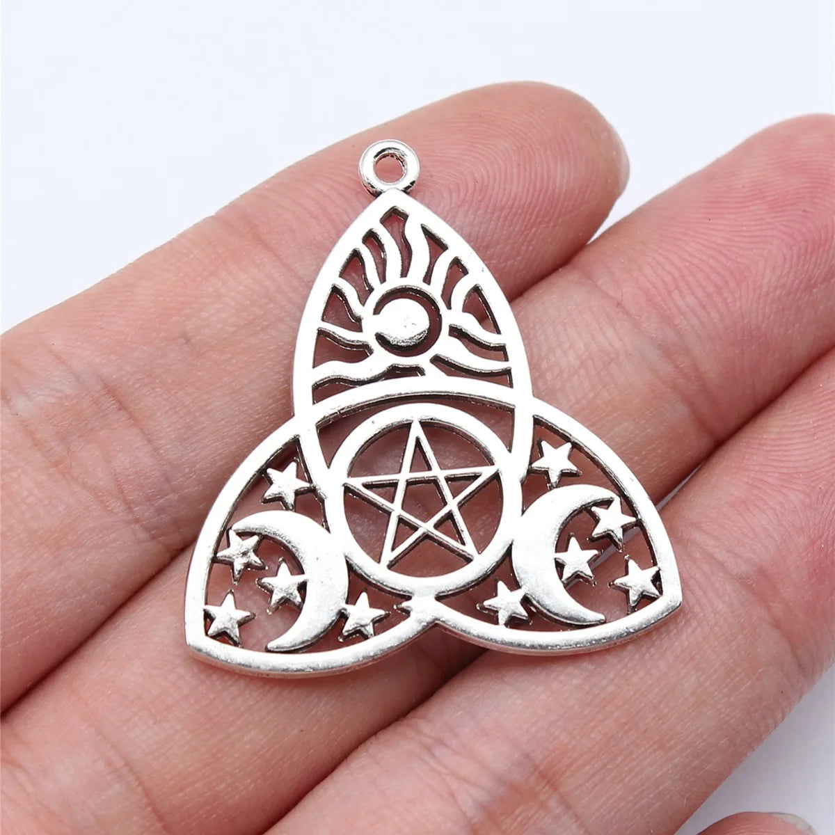 35x32mm 3.8g Antique Silver Zinc Alloy Skull Moon Star Sun Witchcraft Charm Pendant for DIY Jewelry