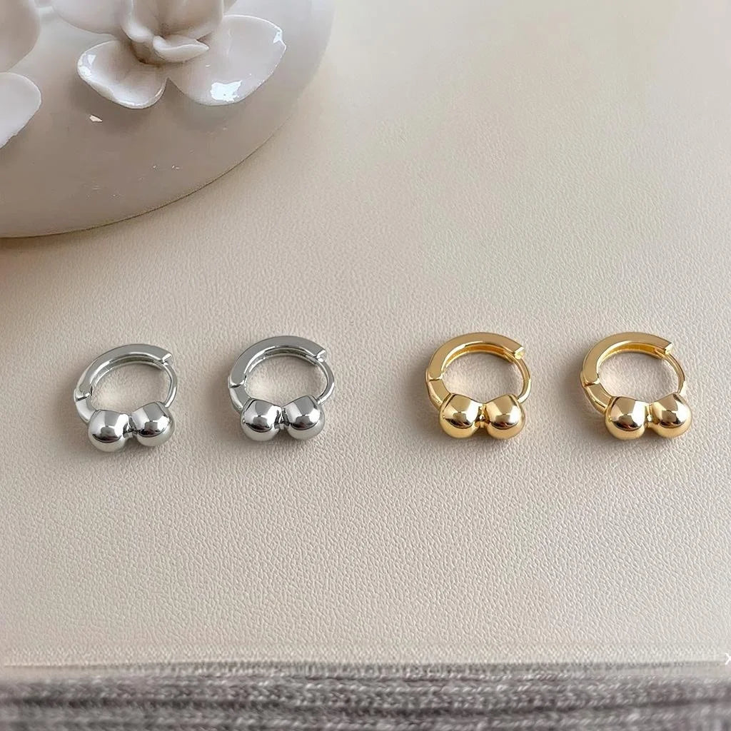 Minimalist Gold Tone Copper Stud Earrings For Women, Versatile Geometric Round Ball Jewelry