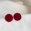 Vintage Hong Kong Style Burgundy Flocked Furry Curved Irregular Round Geometric Stud Earrings