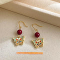 New Chinese Style Copper Double Sided Enamel Butterfly Drop Earrings Handmade Designer Jewelry
