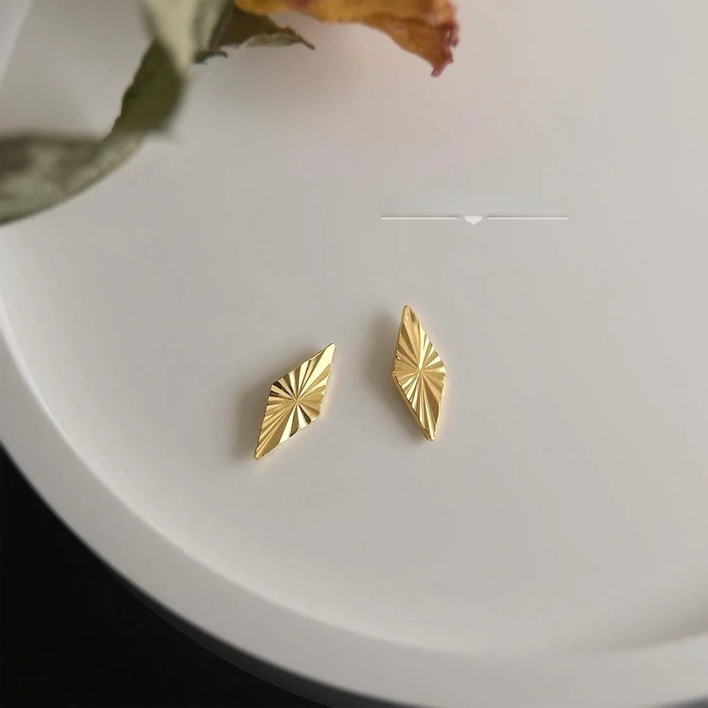 18K Real Gold Plated Copper Rhombus Geometric Faceted Old Money Style Stud Earrings for Women