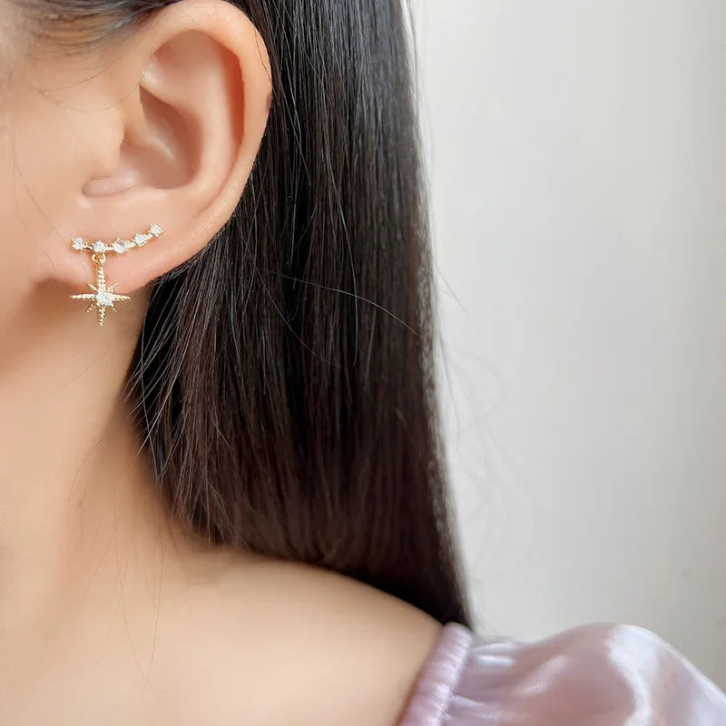 Elegant Star Spiral Ear Cuff Alloy Rhinestone Stud & Clip On No Piercing Ear Climber Earrings