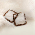 Vintage Copper Leopard Flocked Square Geometric Hoop Earrings For Women