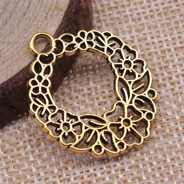30x25mm 3g Multicolor Zinc Alloy Hollow Flower Wreath Charm Pendant for DIY Necklace Making