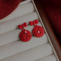 Chinese Style Red Bow Drop Earrings Copper New Year Festive Lucky Jewelry