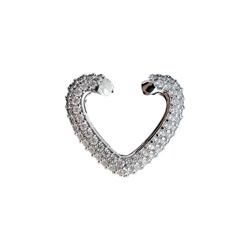 Copper Zircon Heart Drop Earrings No Piercing Stackable Ear Cuff Personality Style