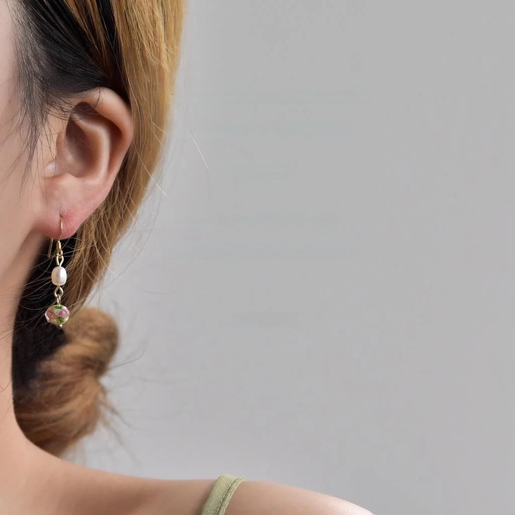 Vintage Ethnic Geometric Freshwater Pearl Tassel Drop Earrings With Silver Plated Pins