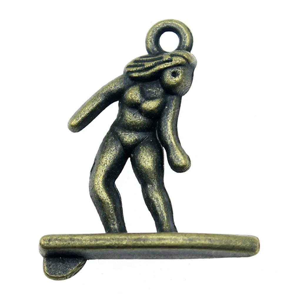 21x18mm 2.2g Multicolor Zinc Alloy Surfing Charm Pendant for DIY Beach Sports Jewelry Making