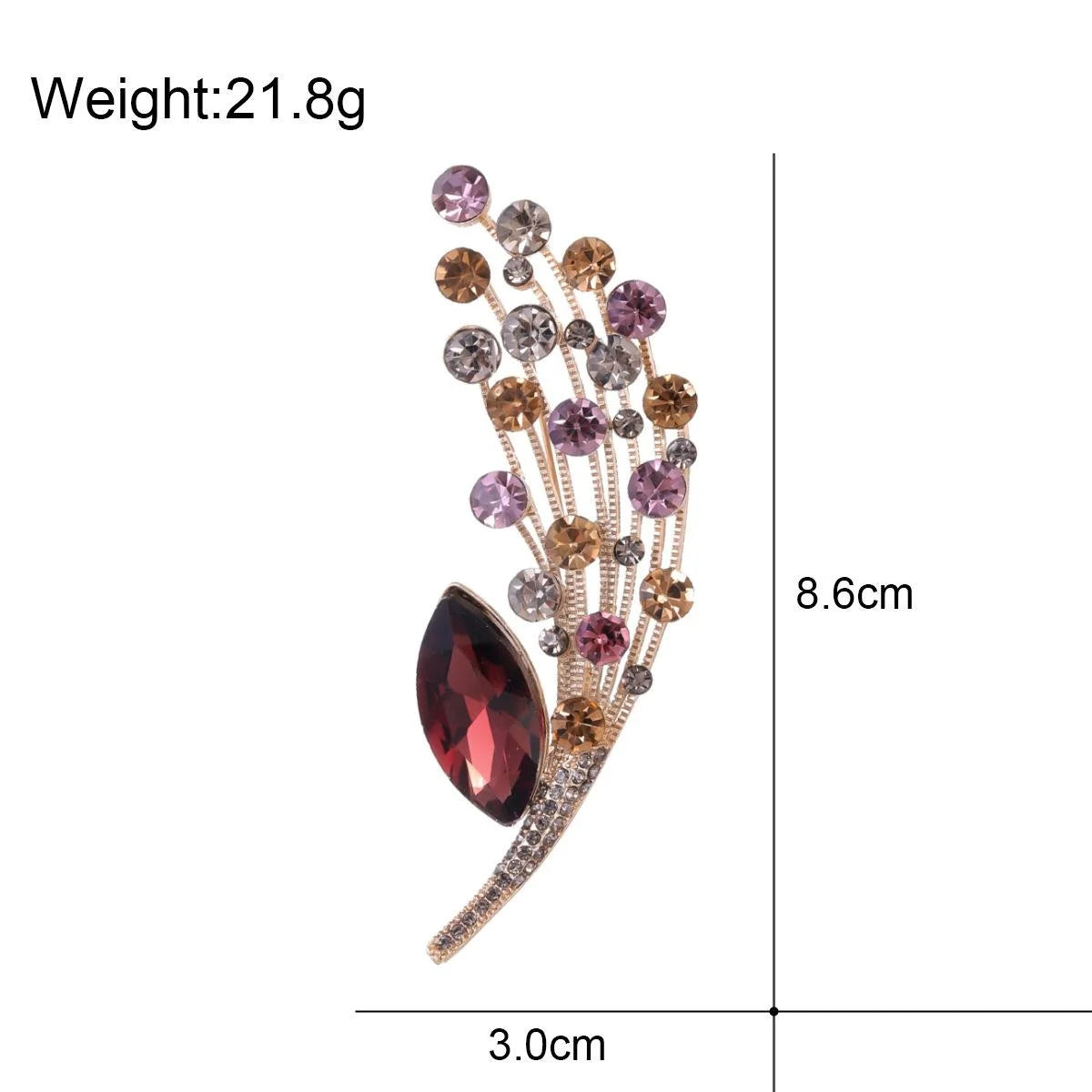 Luxury Leaf Spray Rhinestone Alloy Brooch With Red Crystal, Elegant Lapel Pin Corsage Suit Accessory