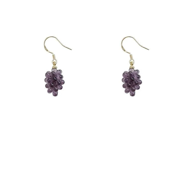 Korean Sweet Purple Grape Resin Drop Earrings Silver Plated Pin Cute Fruit Jewelry