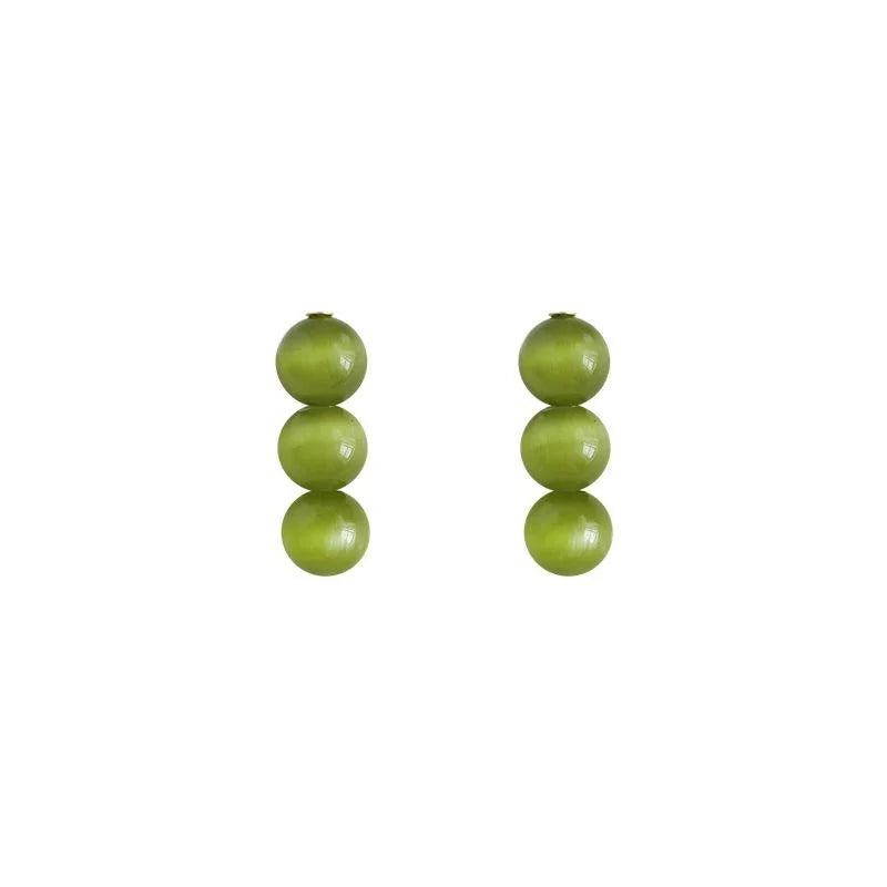 Fresh Forest Style Glass Cat Eye Stone Round Geometric Stud Earrings With Silver Plated Pins