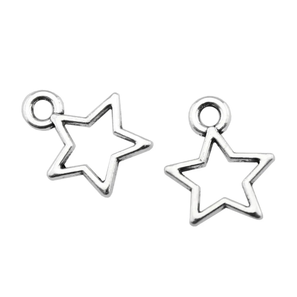 14x11mm 0.4g Antique Silver Zinc Alloy Hollow Five-Point Star Charm Pendant for DIY Jewelry Making