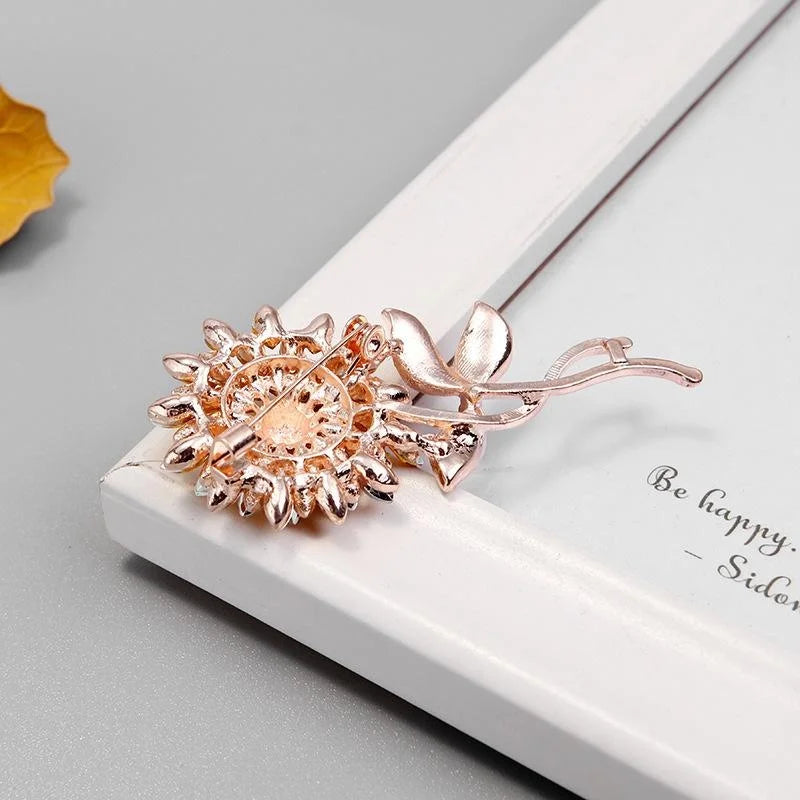 Elegant Sunflower Rhinestone Alloy Brooch For Women, Luxury Floral Lapel Pin Corsage Suit Accessory