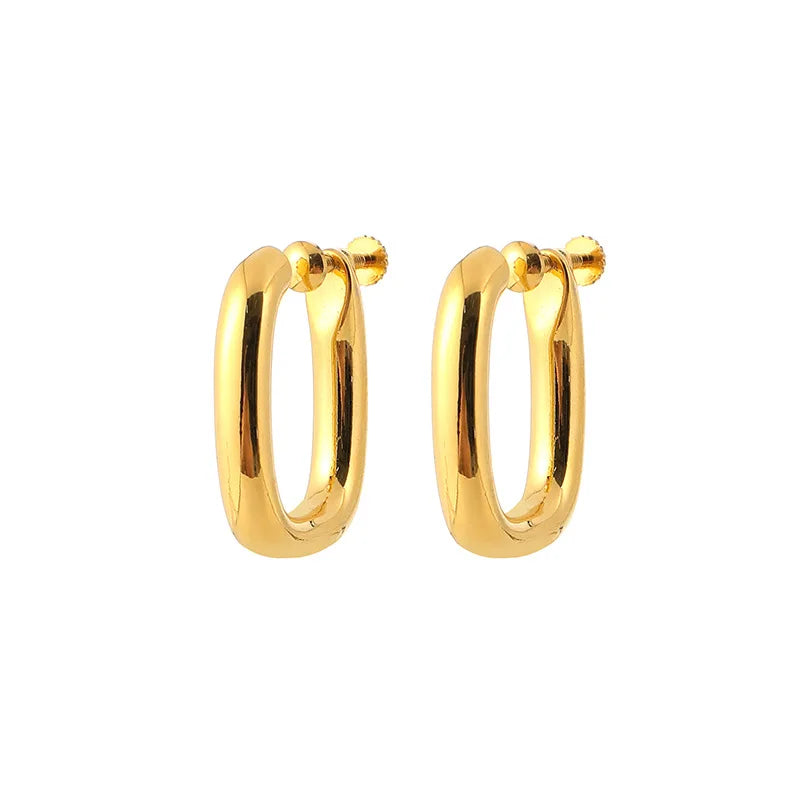 Elegant Gold Alloy U-Shaped Oval Hoop Stud & Clip On No Piercing Minimalist Screw Back Earrings