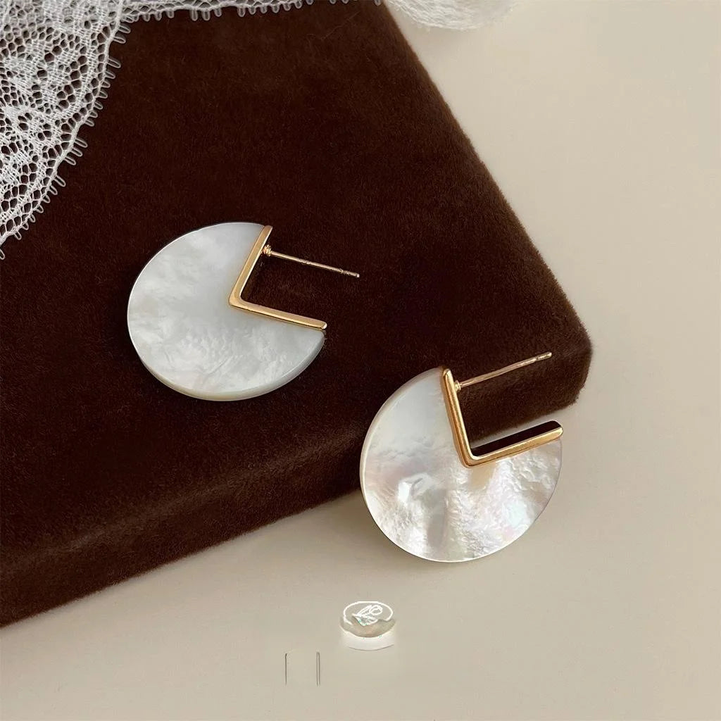 Real Shell Round Geometric Drop Earrings Light Luxury Minimalist Fashion Jewelry For Women