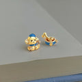 Original Designer Enamel Painted Dog And Bone Micro Pave Zircon Copper Stud Earrings