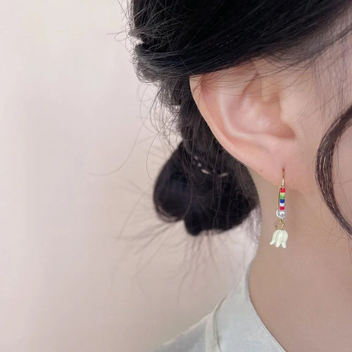 Sweet Handmade Lily Of The Valley Flower Drop Earrings Copper High-Luster Pearl Floral Jewelry