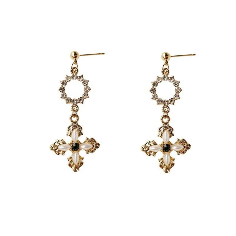 French Vintage Red Geometric Drop Earrings, Copper, Light Luxury Women Jewelry