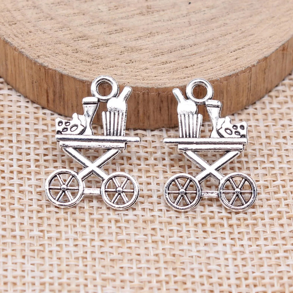 22x15mm 1.1g Antique Silver Zinc Alloy Cold Drink Cart Food Cart Charm Pendant for DIY Clothing Accessories