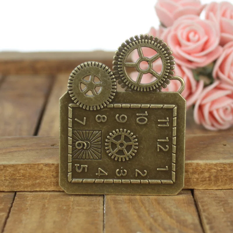 50x39MM Antique Silver Zinc Alloy Gear Clock Charm Pendant for DIY Necklace Bracelet Jewelry Making