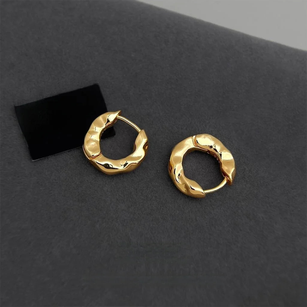 14K Gold Plated Copper Geometric Round Concave Convex Drop Earrings For Chic Commuter Style