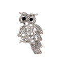 Cute Rhinestone Owl Brooch With Black Eyes, Silver Tone Alloy Animal Lapel Pin Corsage Gift