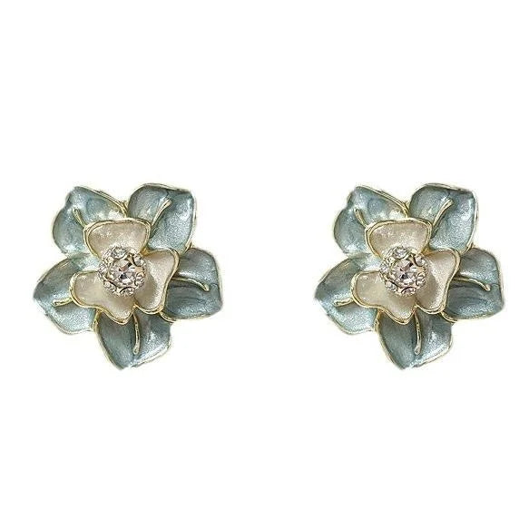 Luxury Flower Stud Earrings 14K Plated Metal Drip Oil Fashion Jewelry