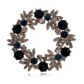 Luxury Rhinestone Floral Wreath Brooch With Navy Crystal Accents, Elegant Alloy Lapel Pin Suit Accessory