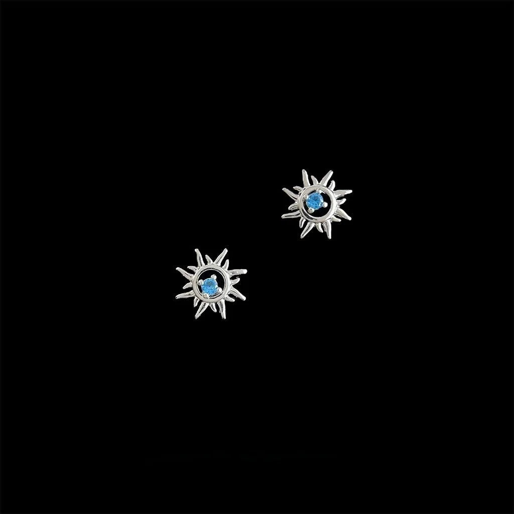 Mini Micro Pave Zircon Sun Stud Earrings Copper Geometric Sweet Cool Jewelry